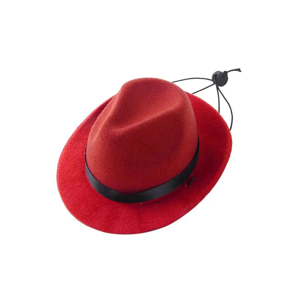 Wool felt mini sun hat for small pets in pink, black, brown, or red, S size 155cm diameter.