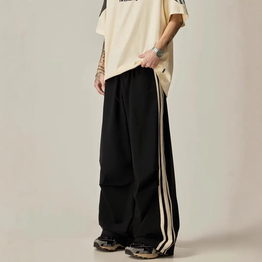 Men's black high-waist wide leg climbing trousers with straight leg design