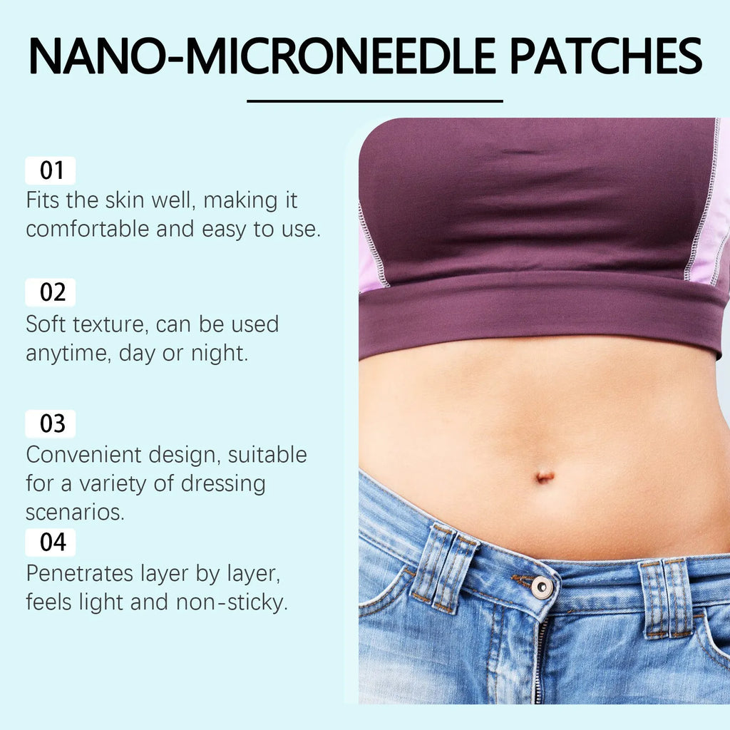Four body contouring adhesive microneedle patches for temporary skin firming with acetyl hexapeptide-8