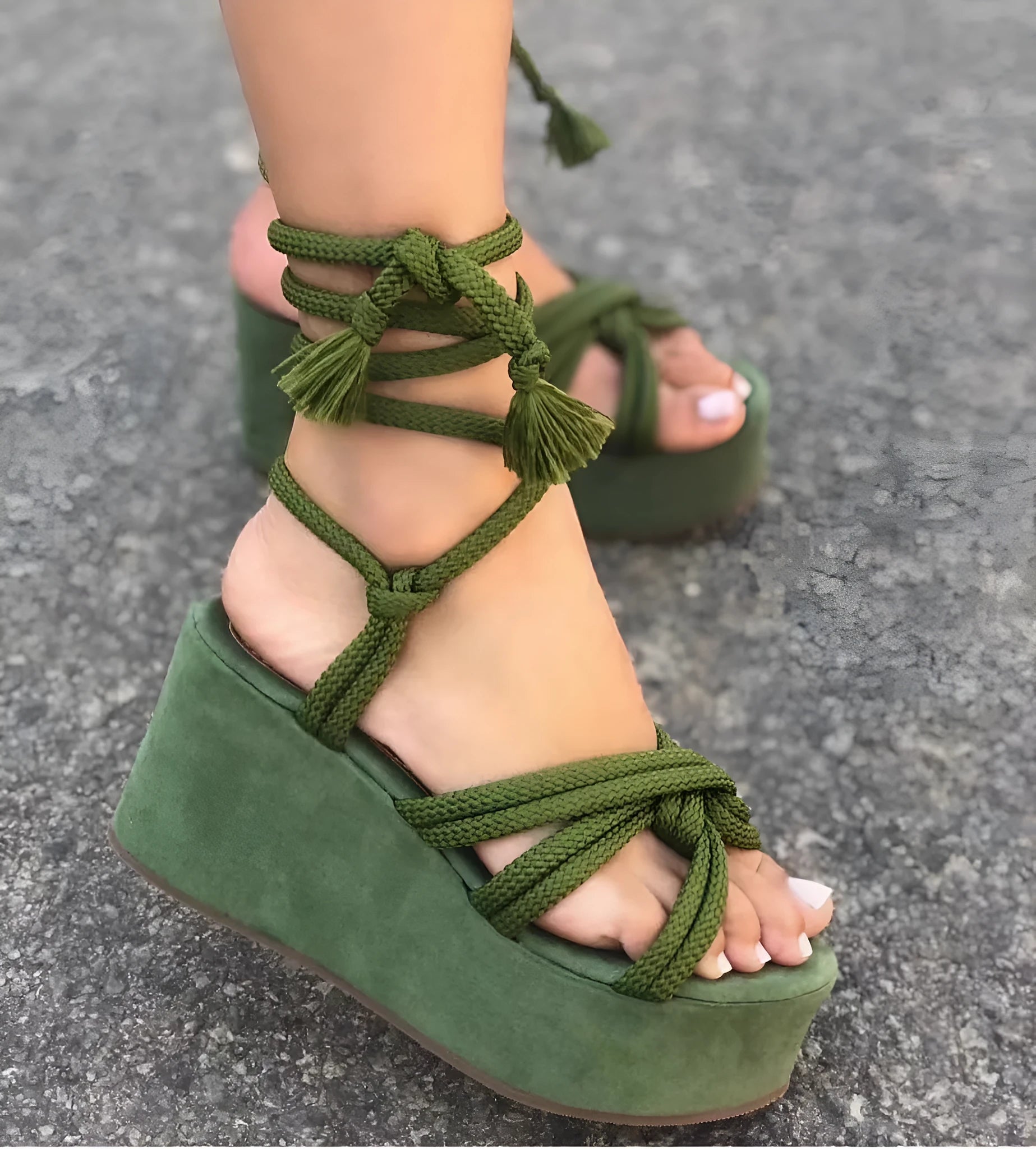 Summer women high heel wedge strappy sandals in red, round toe, PVC upper