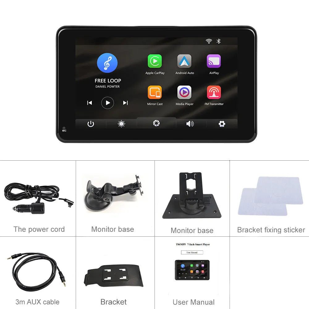 7-inch HD wired band screen wireless player for car with universal mount and cables