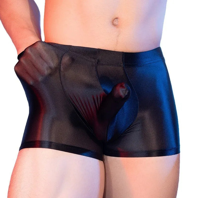 Men's seamless boxer shorts in red nylon fabric with a mid-waist fit.