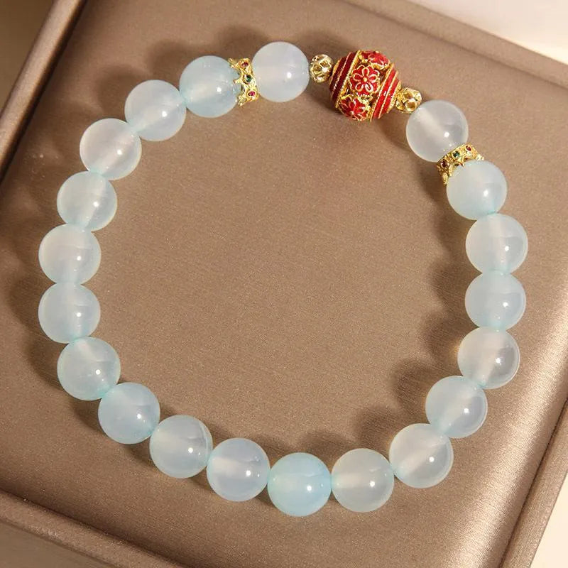 Blue agate crystal bracelet with colourful lucky beads in Japanese Korean style for women