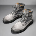 Men's frosted vintage Martin boots in black, sand, or grey with a low heel and round toe.