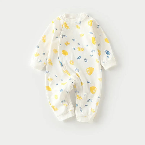 Cotton long climb baby onesie pyjamas in a cartoon print, suitable for newborns.