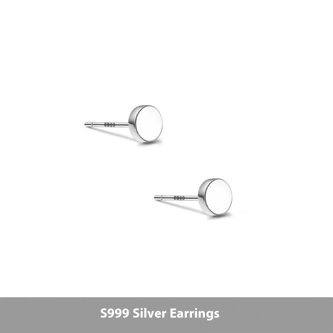 S999 sterling silver round flat ear bone studs in black and silver finishes, showing 3mm to 8mm size range