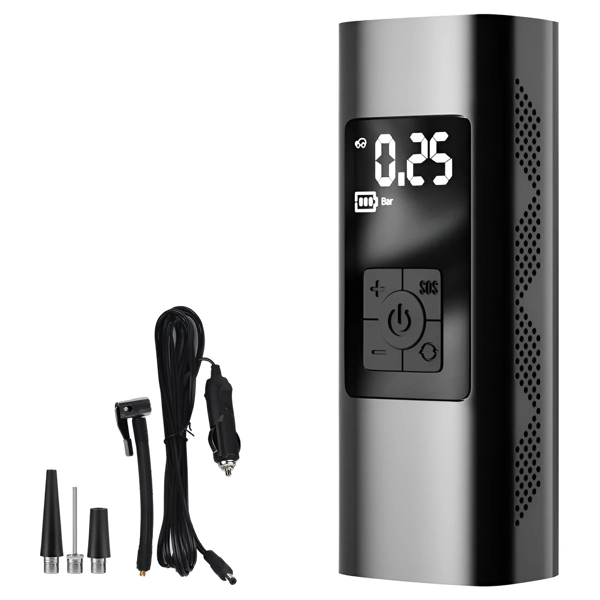 Smart Wireless Bicycle Portable Tool car air pump with metal body, 60W power, compact 172x70x52mm size, rechargeable and wired options