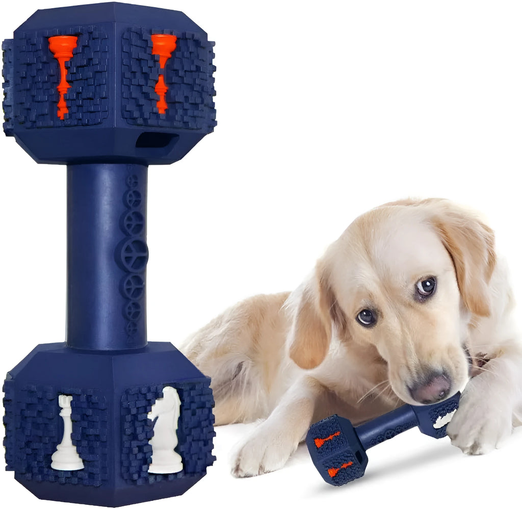 Natural rubber dog chew toy with hollow dumbbell design and textured surface for aggressive chewers