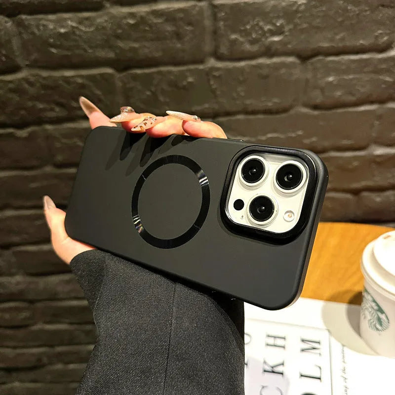 PC hard magnetic phone case with bracket in desert gold for iPhone 15