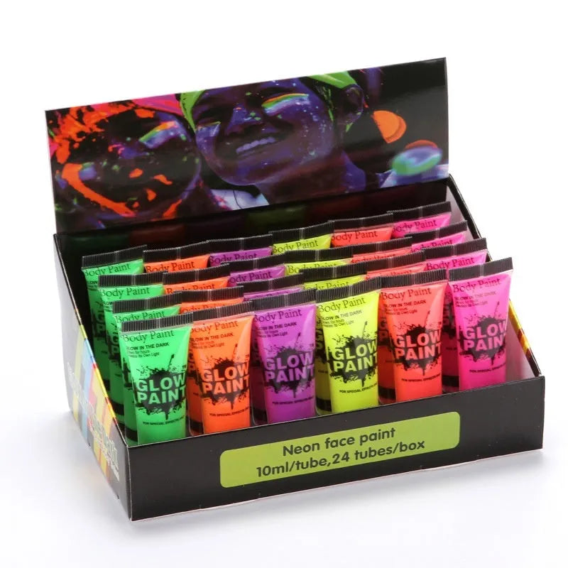 25ml squeeze bottle of neon green face and body paint gouache with safe, non-toxic label.