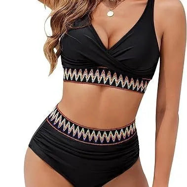 Women's solid colour split bikini swimsuit in polyester fabric, briefs style, available in multiple colours