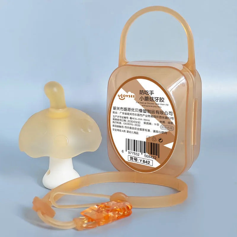 Small mushroom-shaped latex gum in a transparent box with a nano chain accessory.