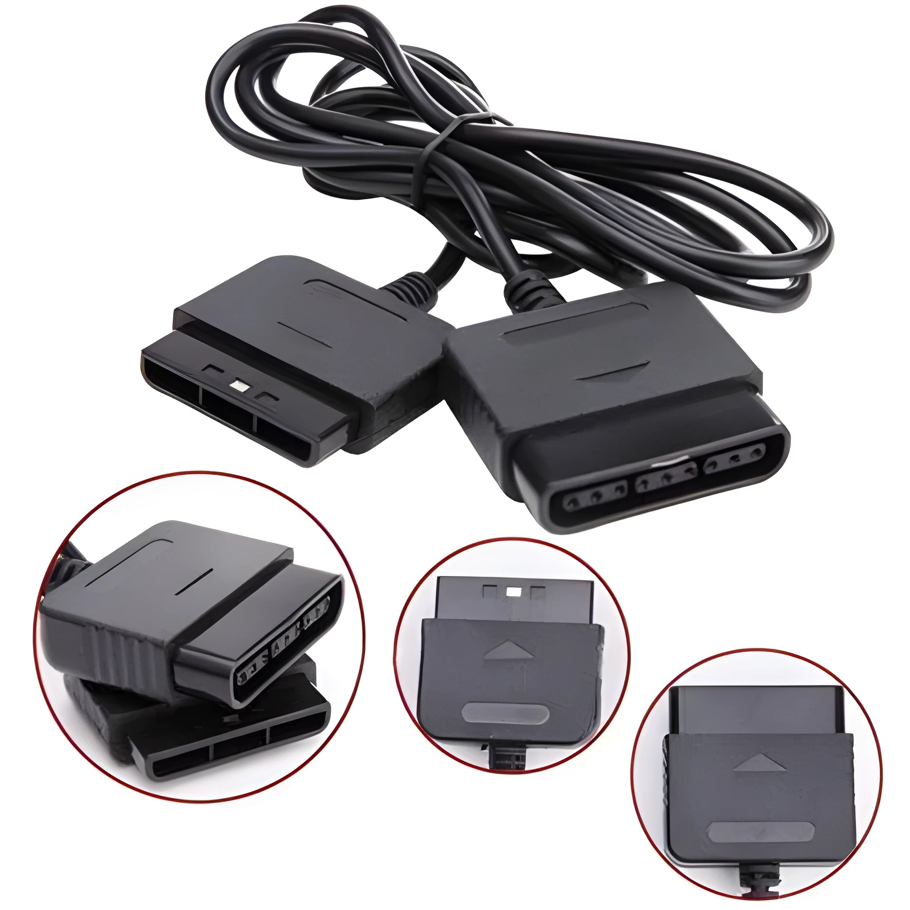 Black PS2 extension cable with plastic connector for game console accessory