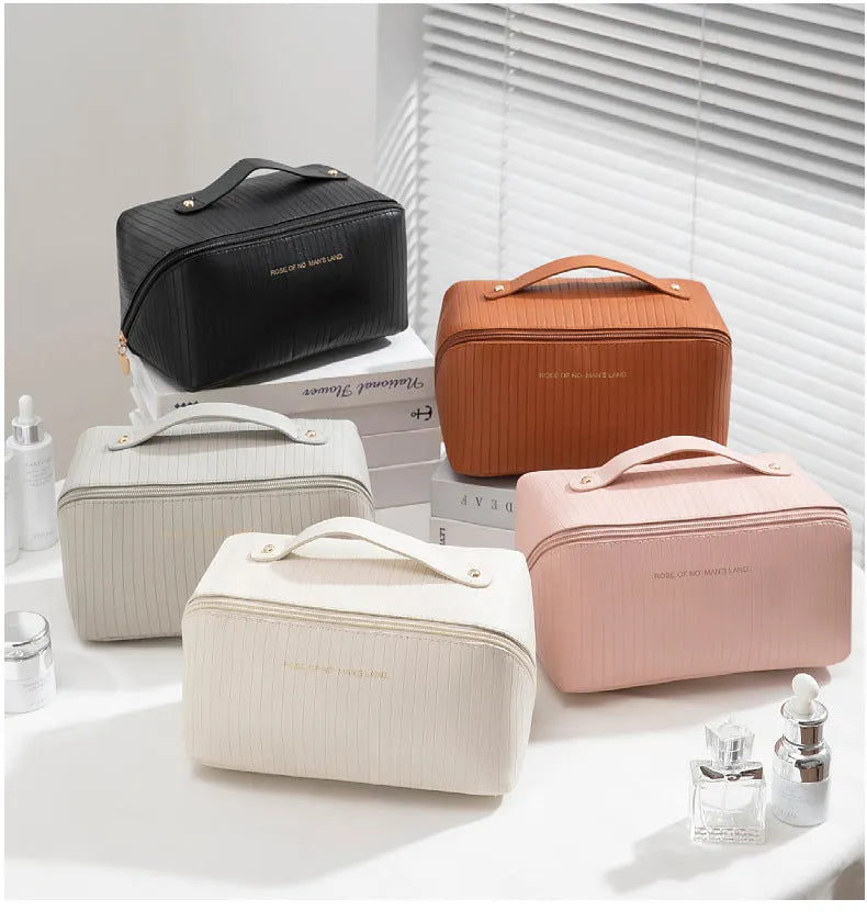 Vertical pattern pillow makeup bag in cubic shape measuring 22.5cm