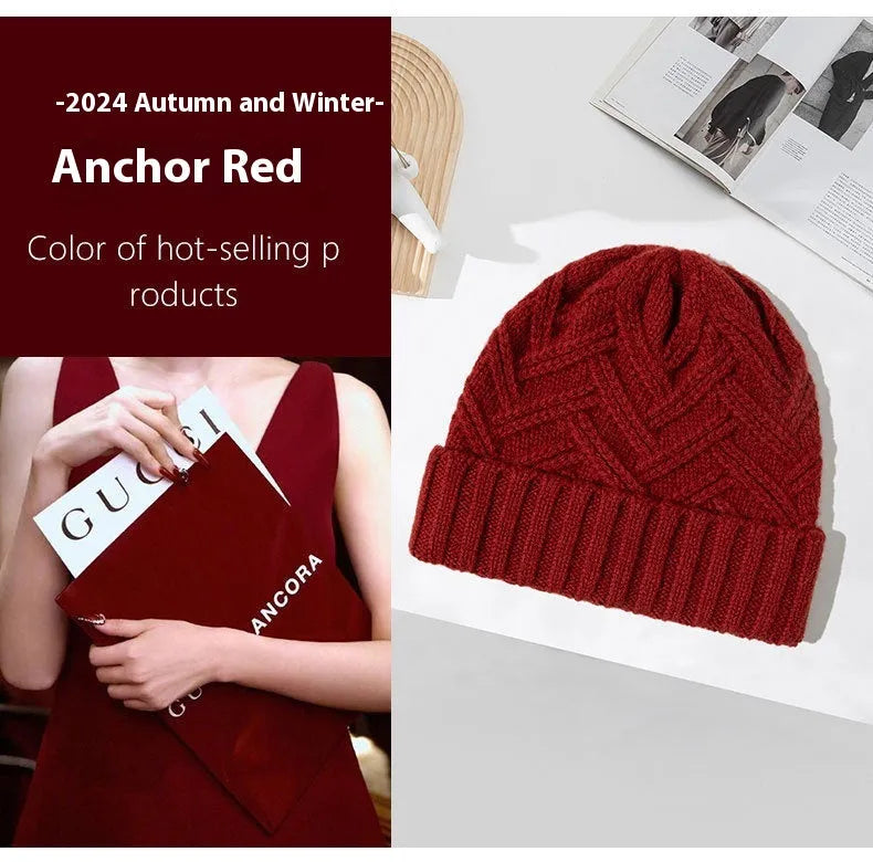 Wool knitted dome crown hat for women in assorted colours including ivory, khaki, red, brown, grey, and black.