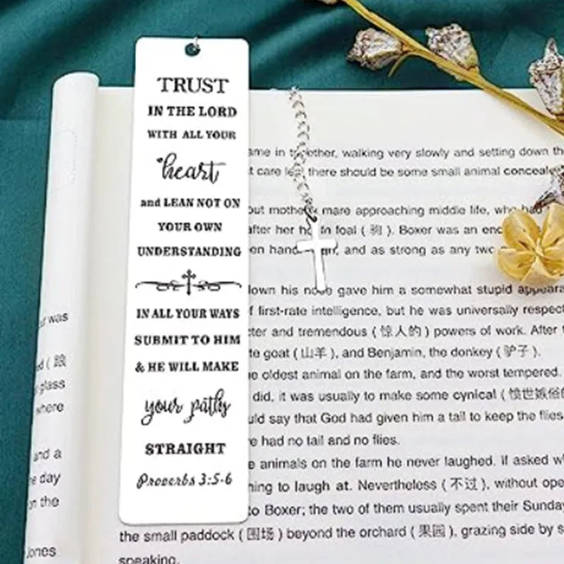 Stainless steel bookmark with engraved text in European style design