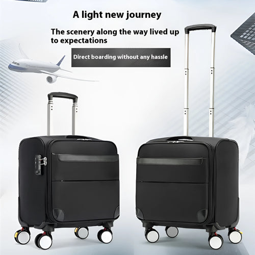 18-inch black Oxford cloth business travel suitcase with pull handle and universal wheels