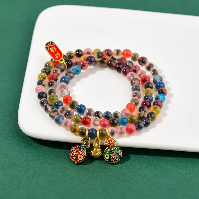Dzogchen half pond agate bracelet with gray glaze and swallowing gold beast decoration