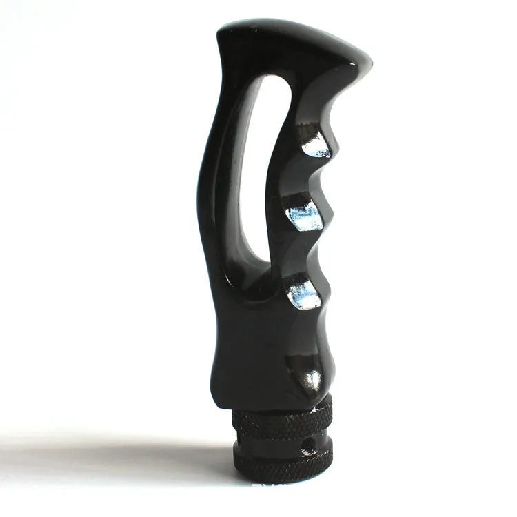 Knife handle shaped car gear shift knob in black resin and imitation metal with screws and sleeve