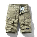 Men's cotton multi-pocket summer shorts in Army Green with micro elasticity and zip fly