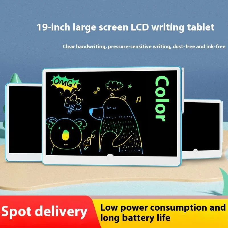 19-inch LCD rechargeable children's drawing board with magnetic pen in blue and white colour
