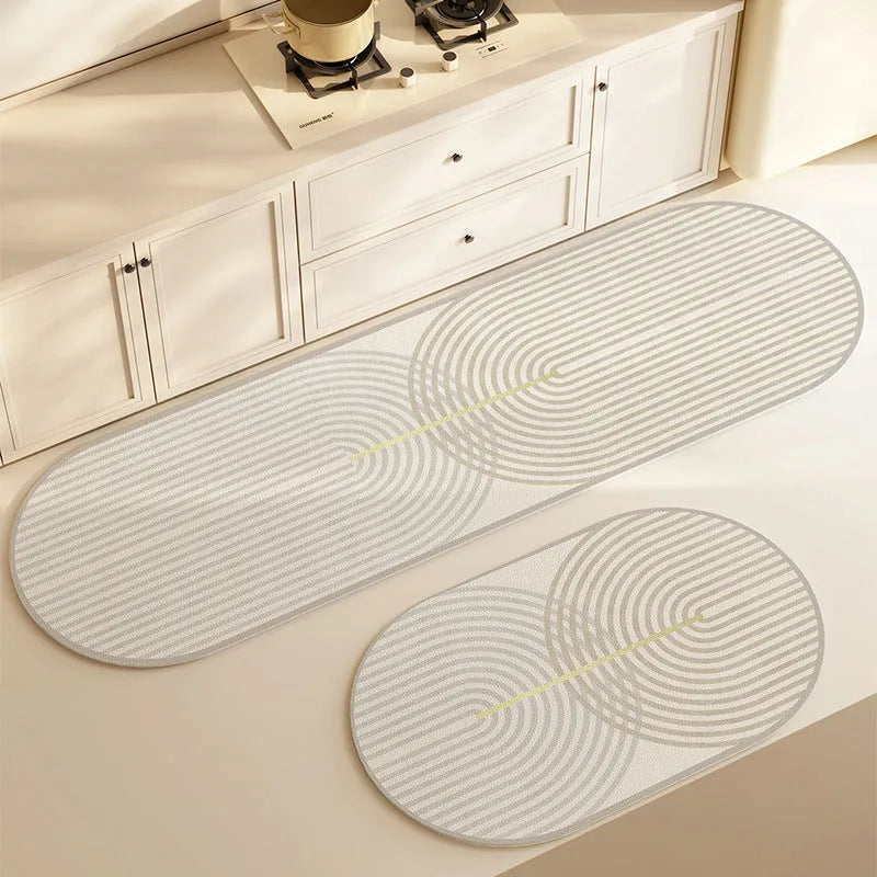 Oval diatom ooze kitchen floor mat with printed stripe pattern, available in multiple sizes and colours