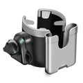 2-in-1 baby stroller cup holder in black, made of silicone and ABS, clipped onto pushchair handlebar
