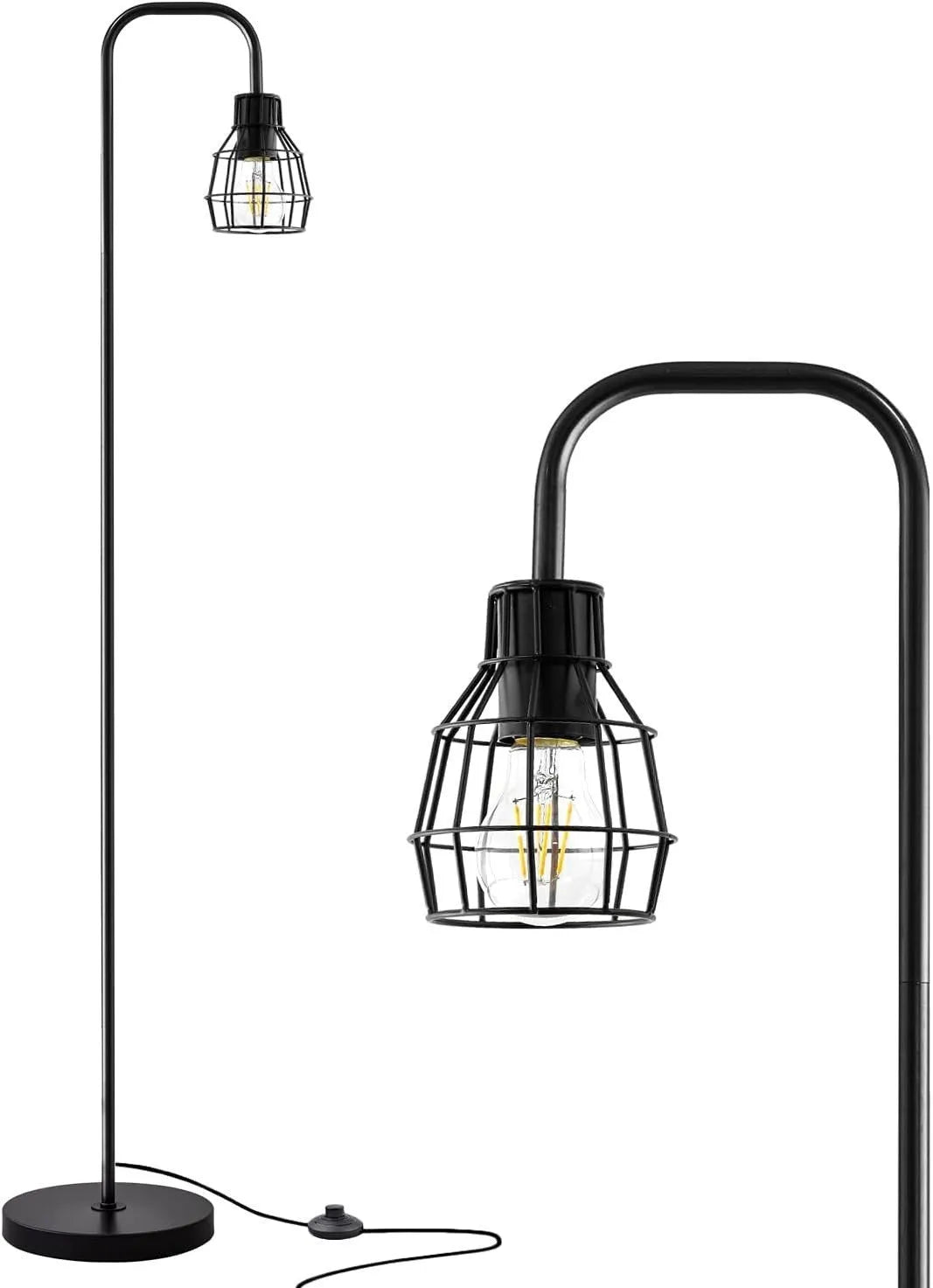 American country retro LED bedside lamp in black with metal shade and USB port on nightstand