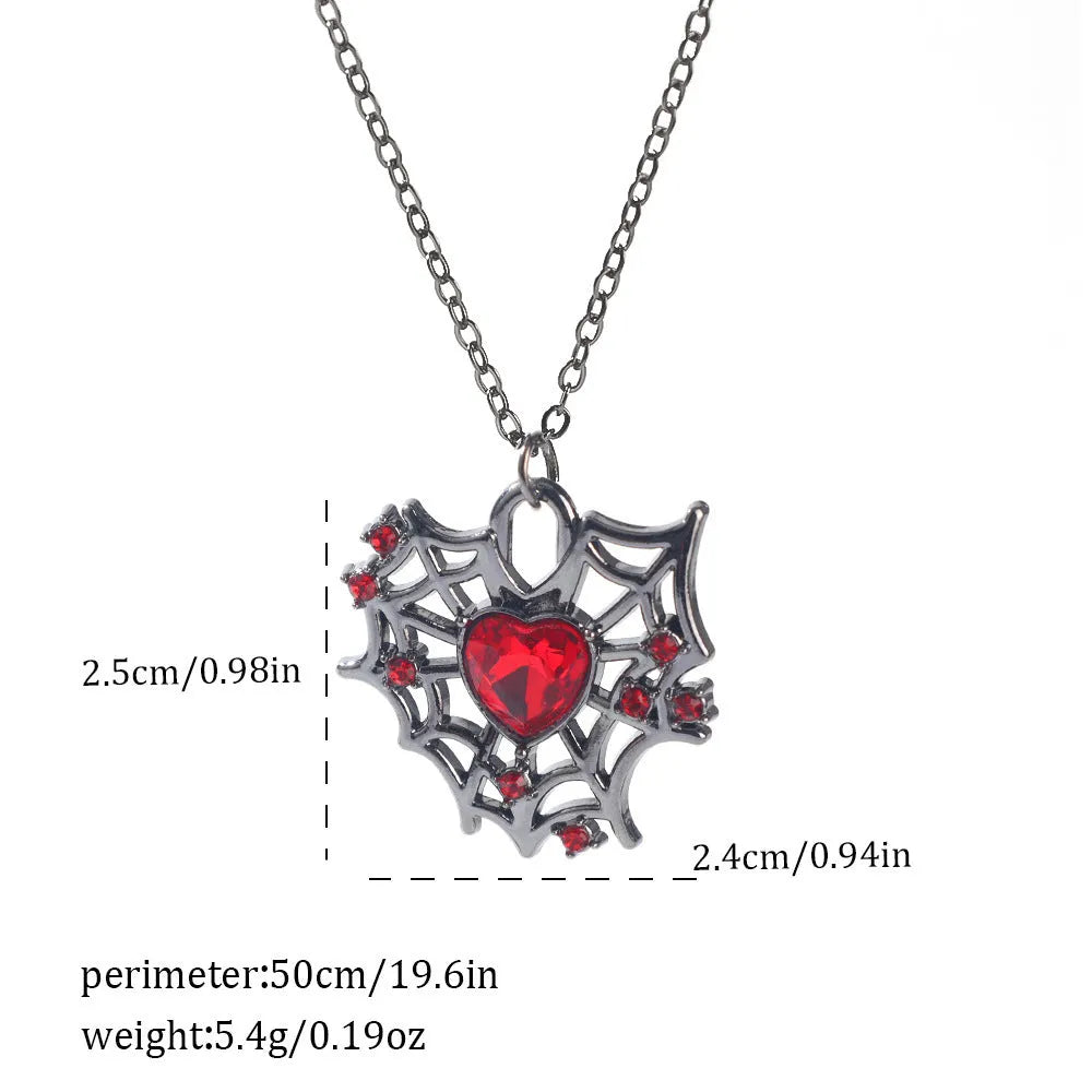 Halloween spider pendant necklace on regular chain, zinc alloy with electroplated blood moon colour finish, dark style