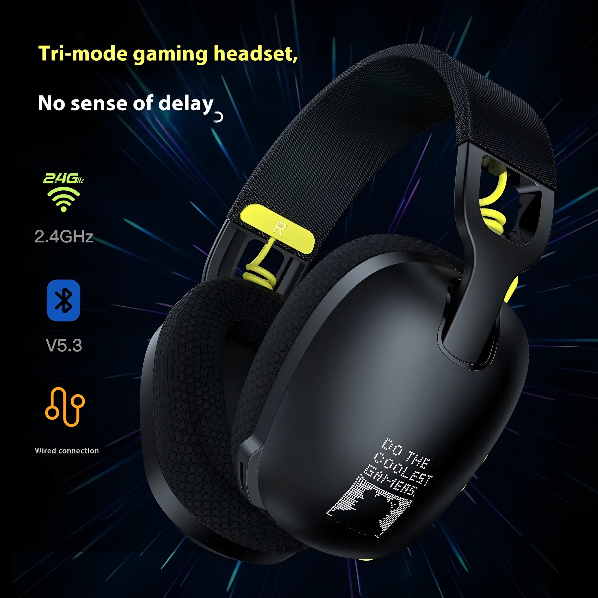 Wireless Bluetooth gaming headset in black colour with head-mounted design and noise reduction features