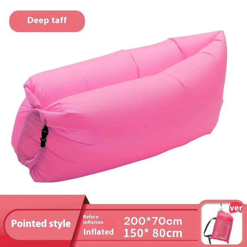 Inflatable lazy sofa in outdoor setting with colourful design options