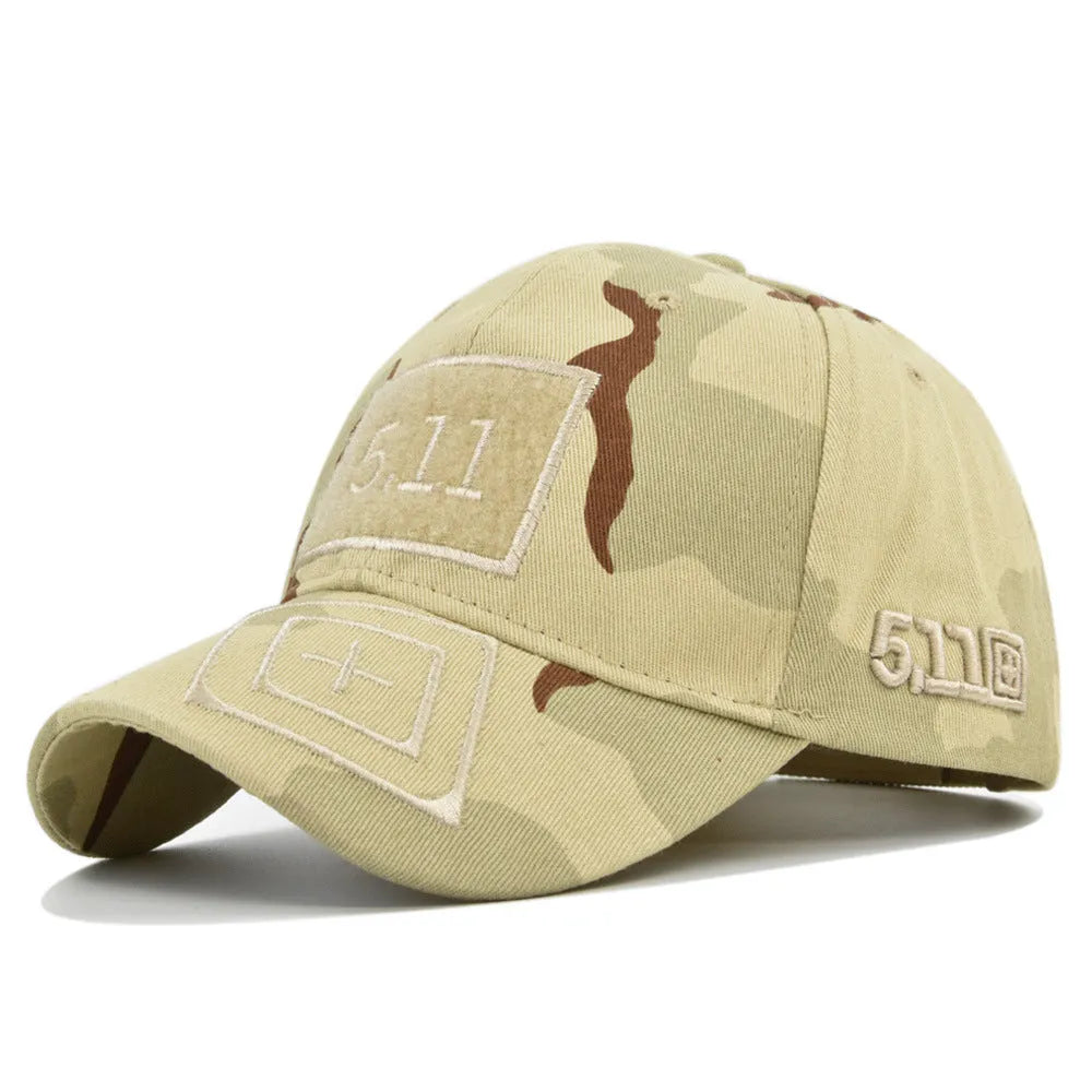 Cotton baseball cap with wide brim and adjustable back, displayed on a neutral background