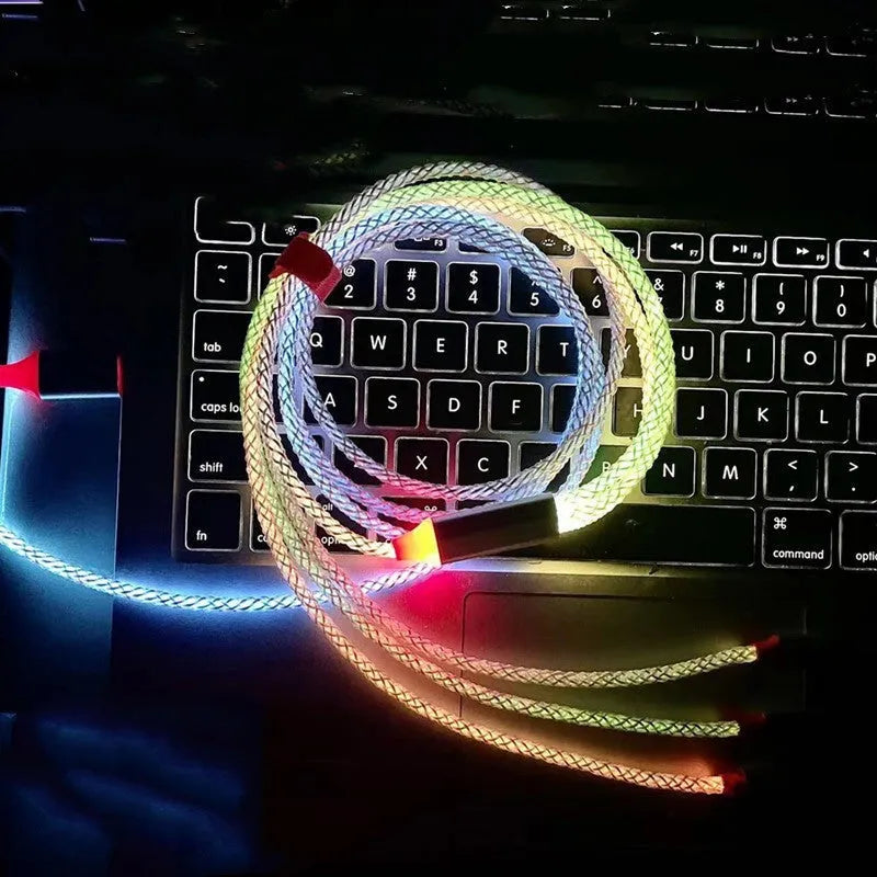 1.2 metre colourful gradient charging cable with lightning, micro USB, and type-C connectors