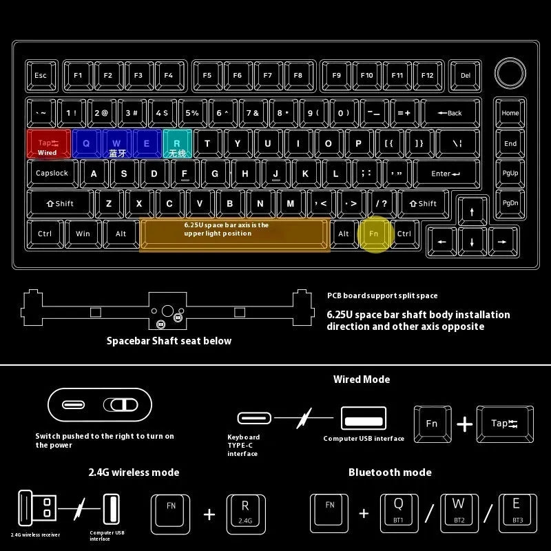 Heiji Snake mechanical keyboard kit aluminium 68-key three-mode wired Bluetooth 2.4G black