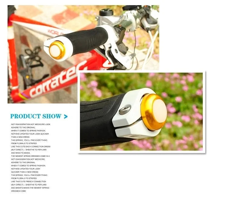 A pair of anodised aluminium bicycle handlebar safety lights in a choice of colours, showing the LED lens and mounting nut.