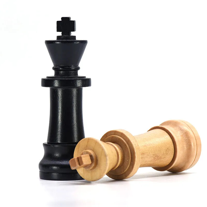 Wooden chess king USB flash drive in beige with USB 2.0 connector standing upright on a surface