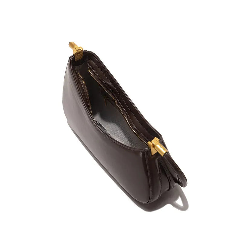 Women's retro oval underarm bag in PU leather with single strap and sandwich pocket