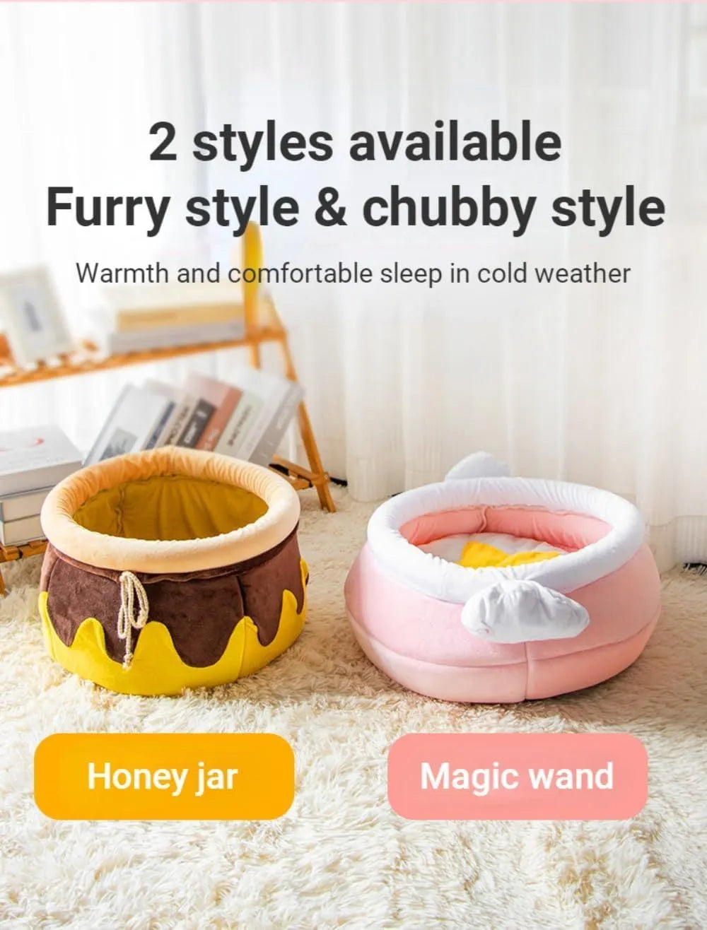 Pink honey pot shaped cat bed with a removable circular cushion inside for a small pet.