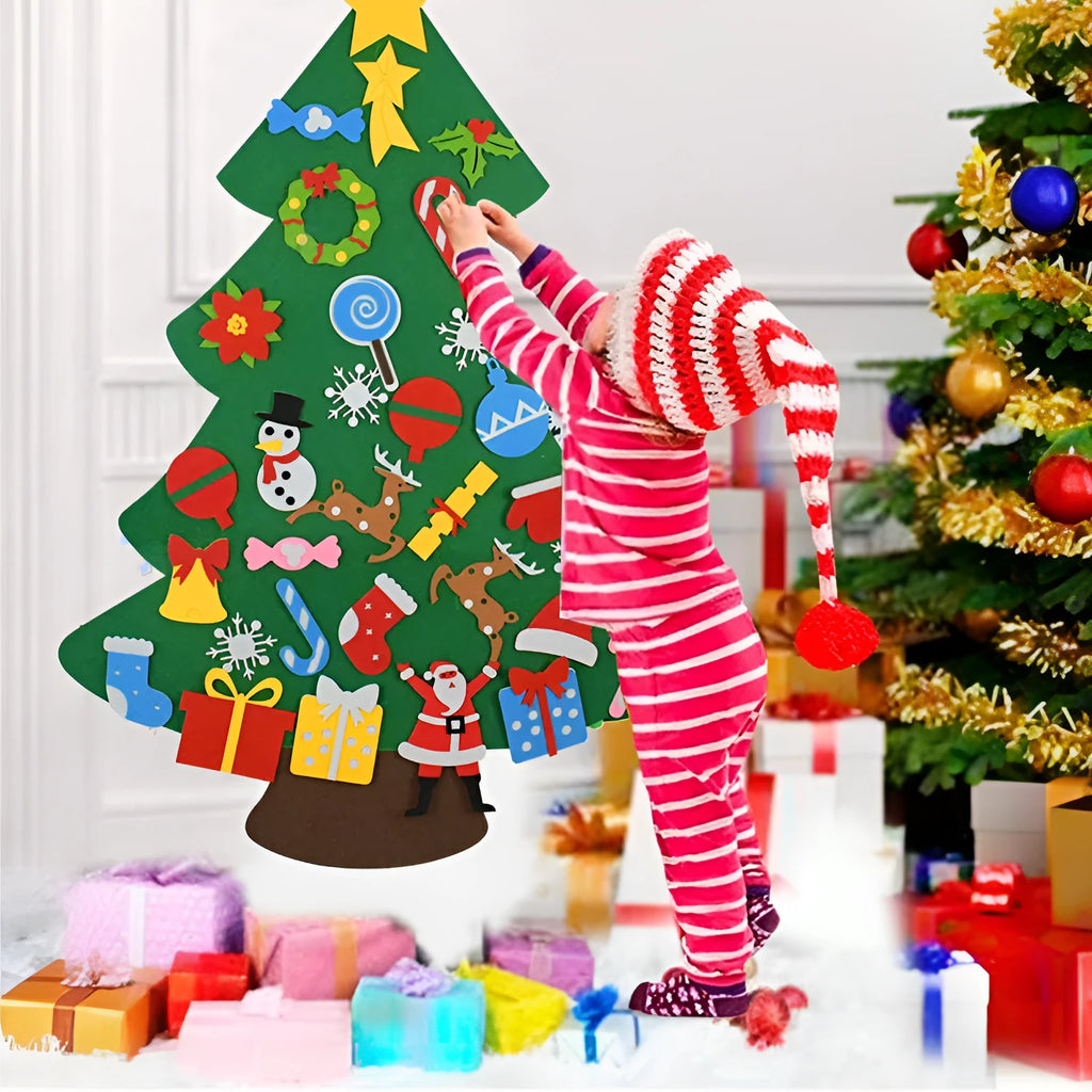 DIY felt Christmas tree ornaments set with nine colour sections A to I on a 110cm wide felt sheet
