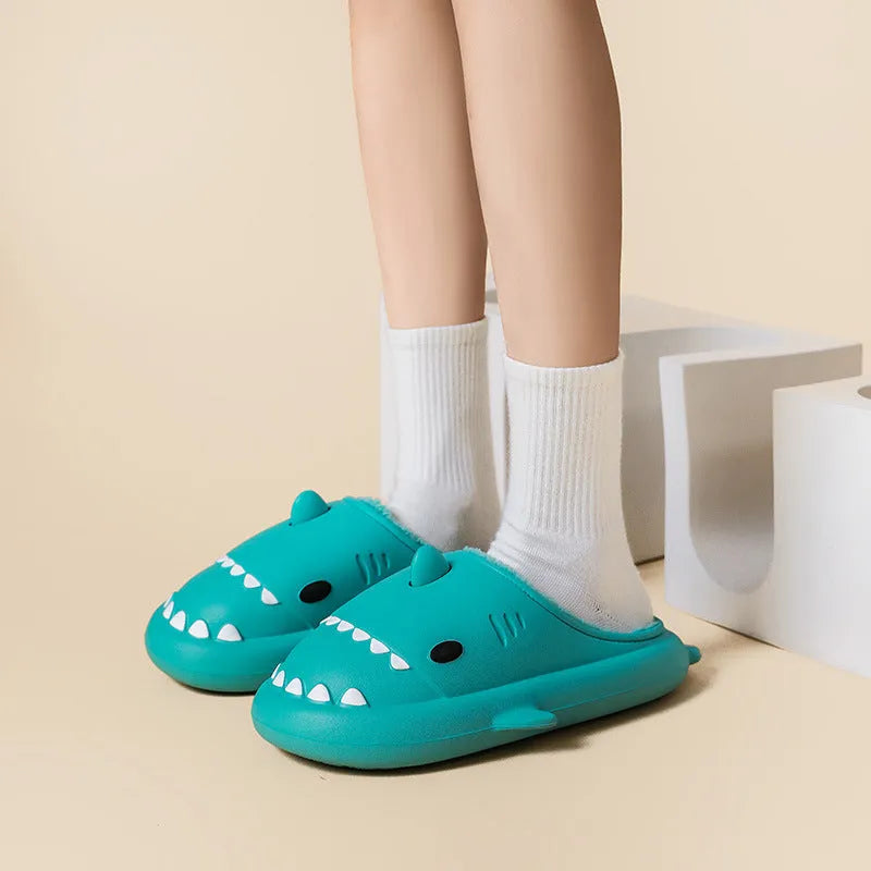 Cartoon shark EVA slippers in yellow couple colour with Baotou closed-toe style and thickened sole