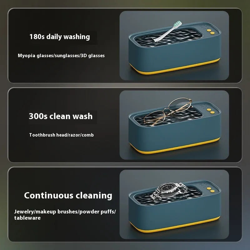Ultrasonic glasses cleaning machine in dark green with 300ml tank and rechargeable USB power