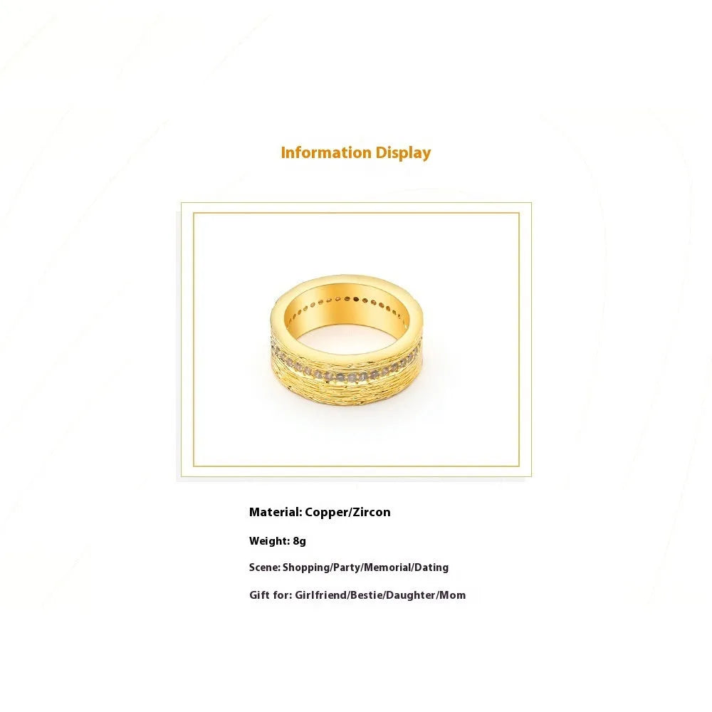 Women's geometric gold zircon ring on copper base with electroplated finish