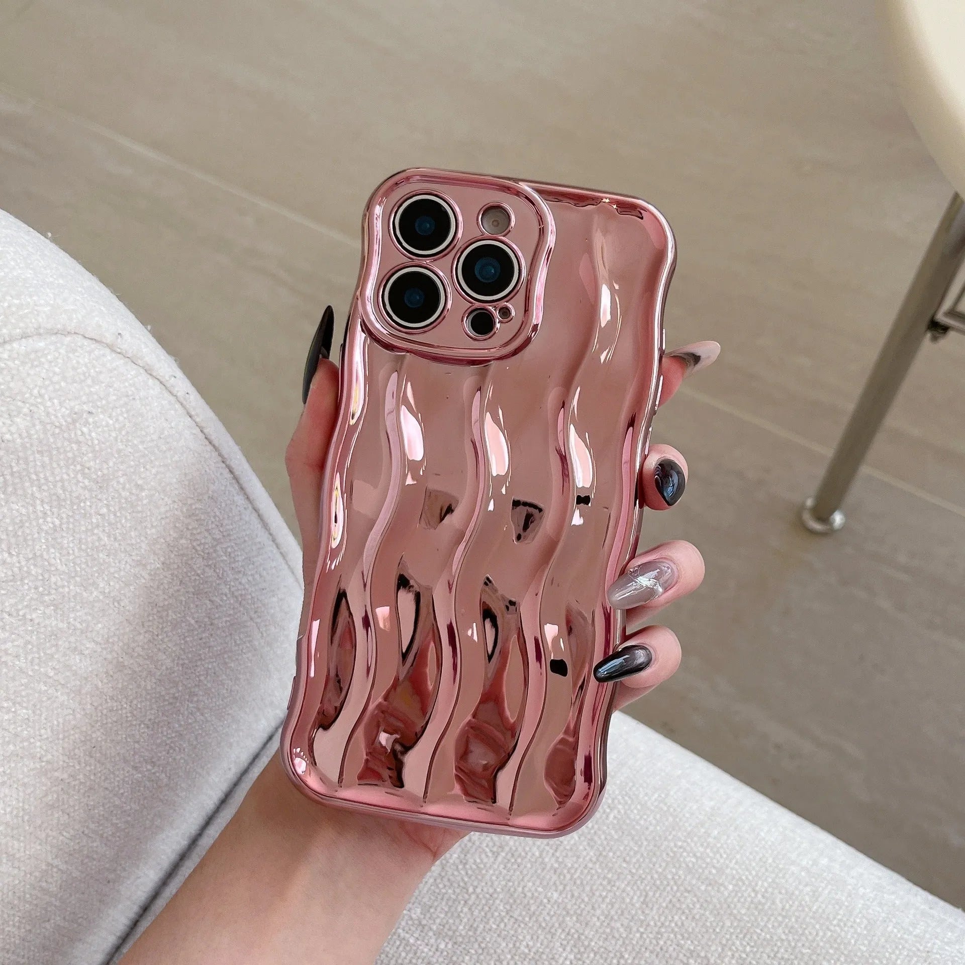 Electroplated wave stripe protective back cover case for iPhone 17 in various colours.