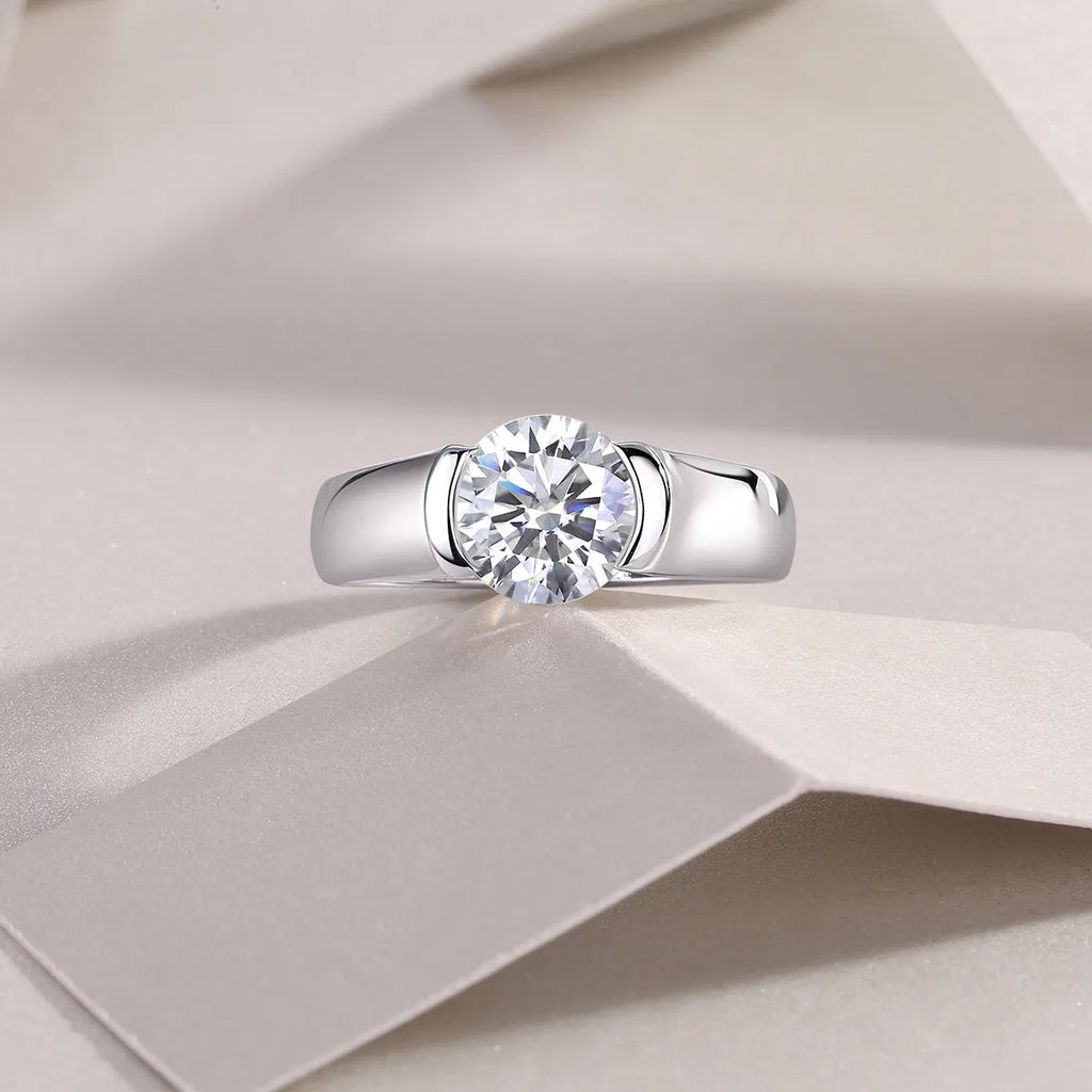 Wedding ring set with 2 carat moissanite stone in platinum-plated S925 silver, gift box and GRA certificate