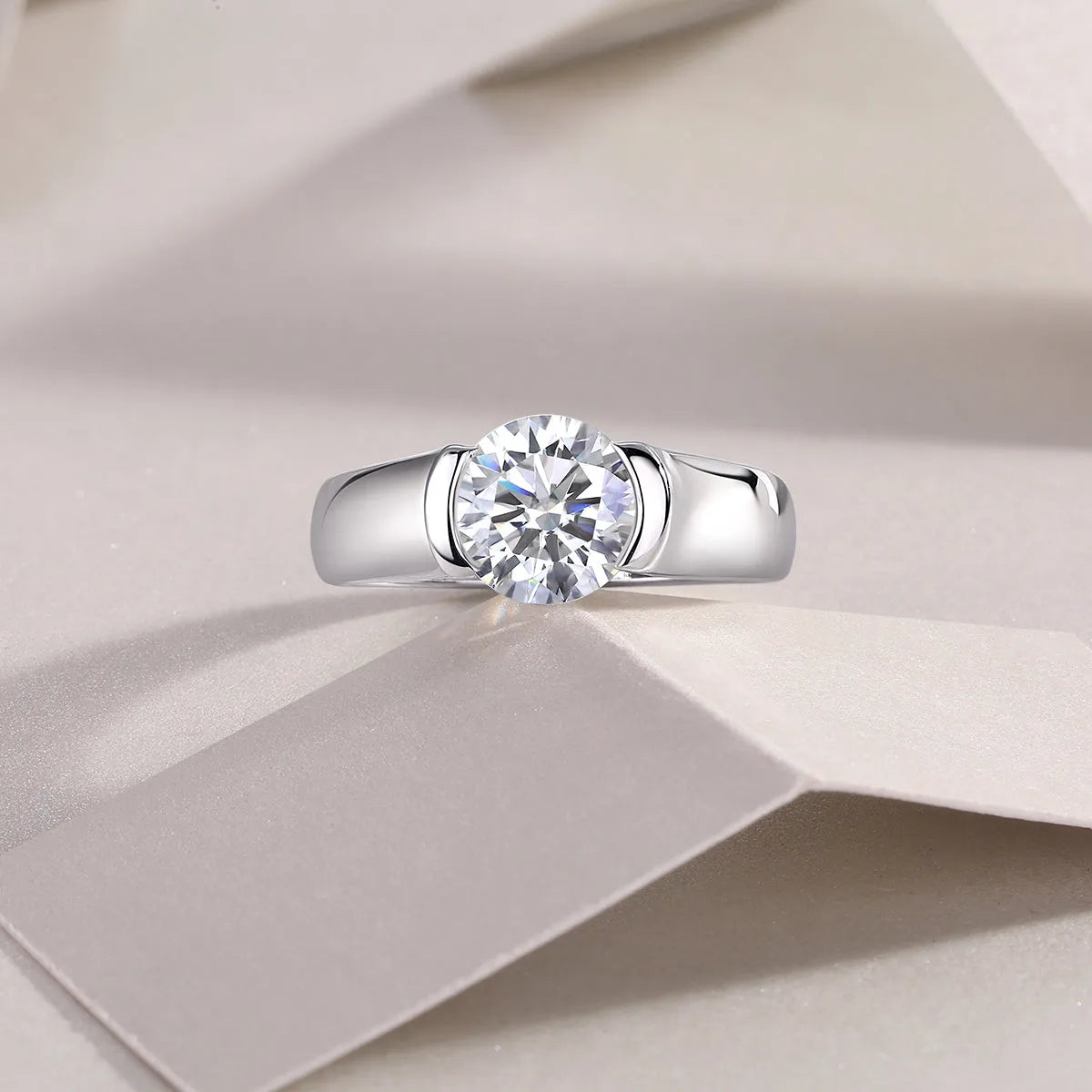 Wedding ring set with 2 carat moissanite stone in platinum-plated S925 silver, gift box and GRA certificate