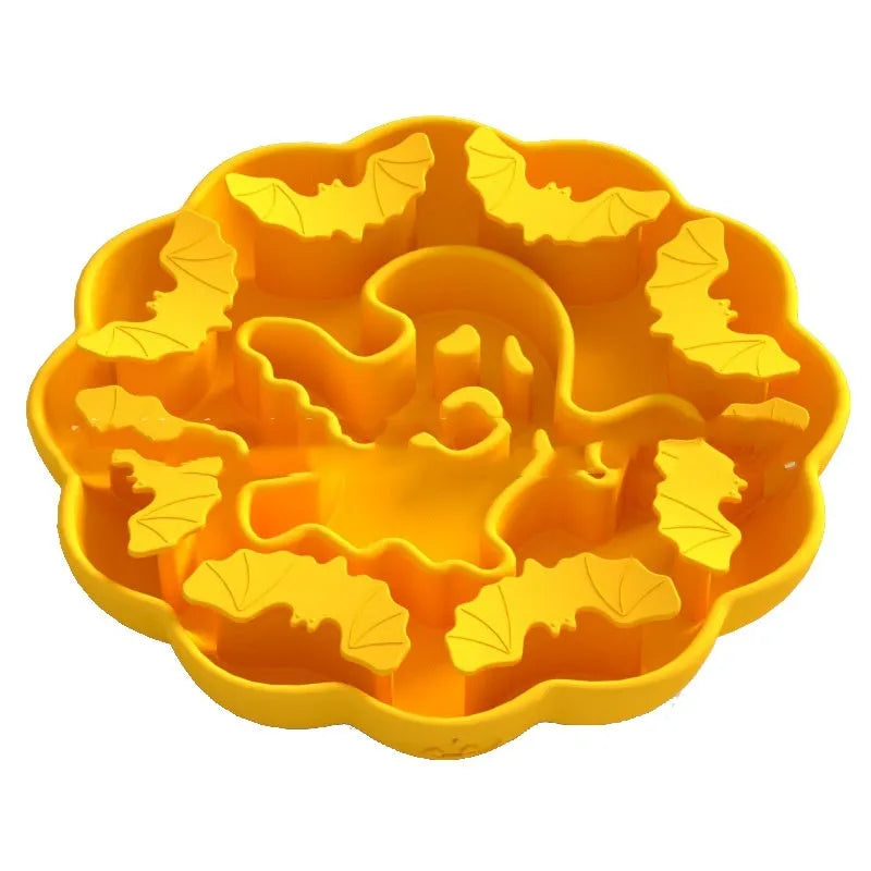 Silicone slow feeder dog bowl in multiple shapes and Halloween-themed colours