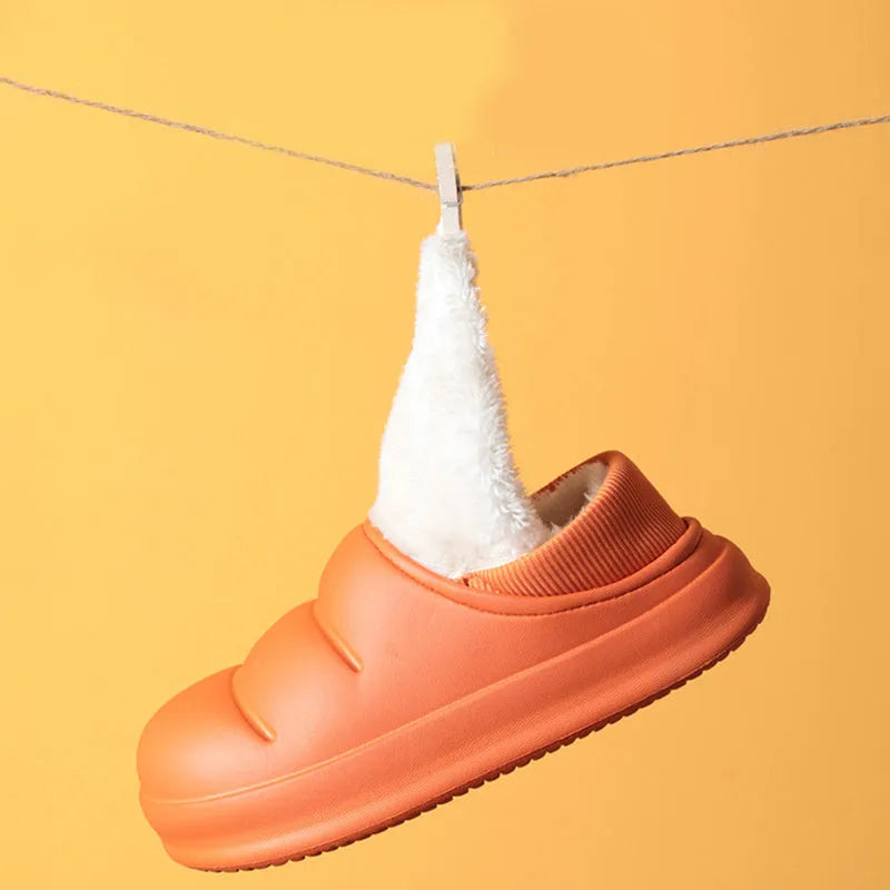 Couple cotton slippers winter warm house shoes with non-slip waterproof EVA sole and short fluff insole in multiple colours