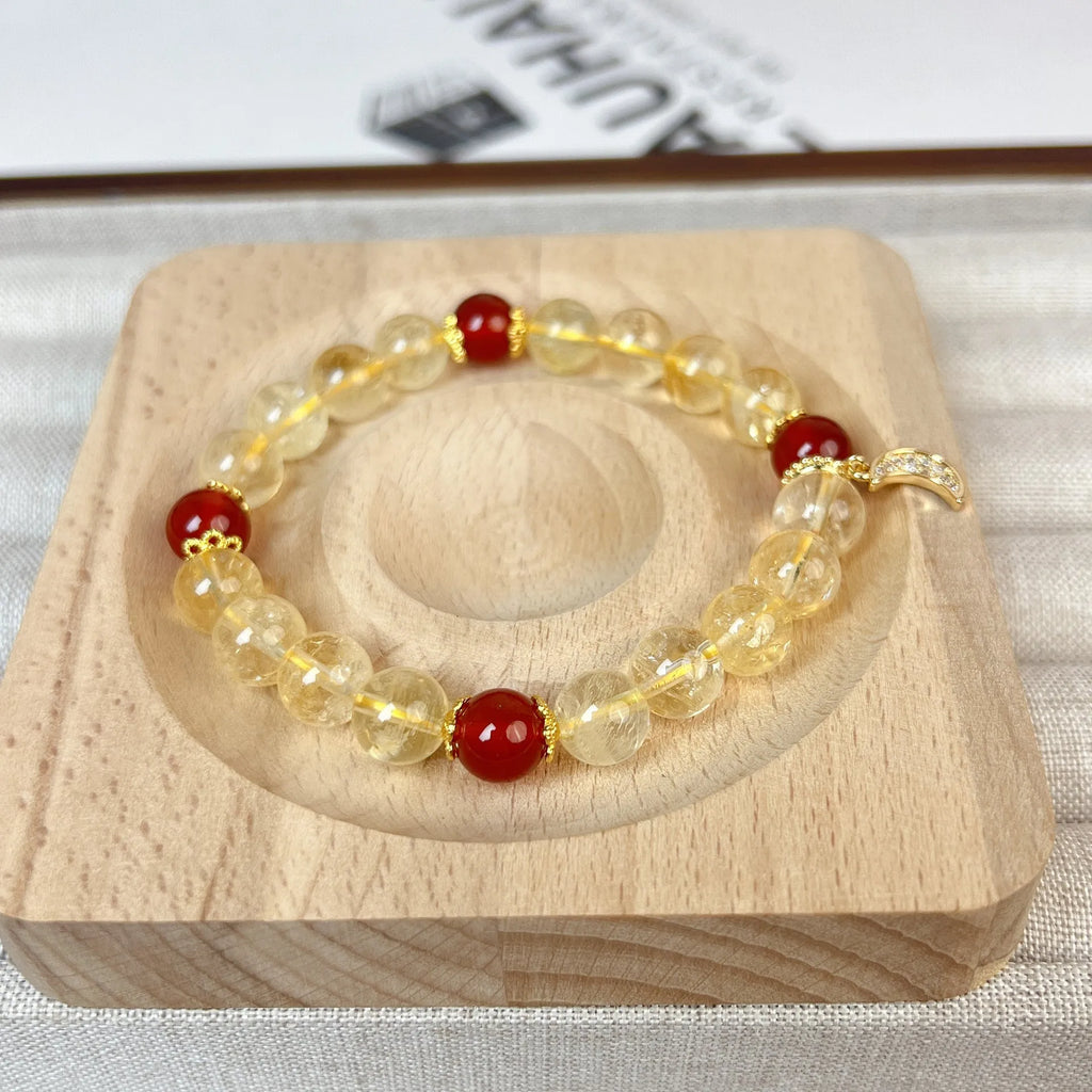Crystal bracelet with citrine red agate moon boom design for women