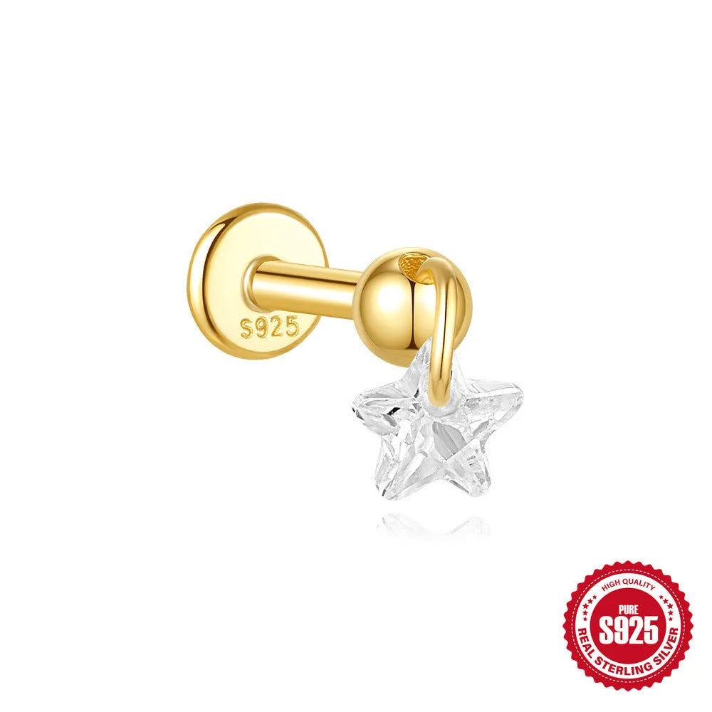 S925 sterling silver moon and star earrings with embedded diamond accents in a gold colour finish.