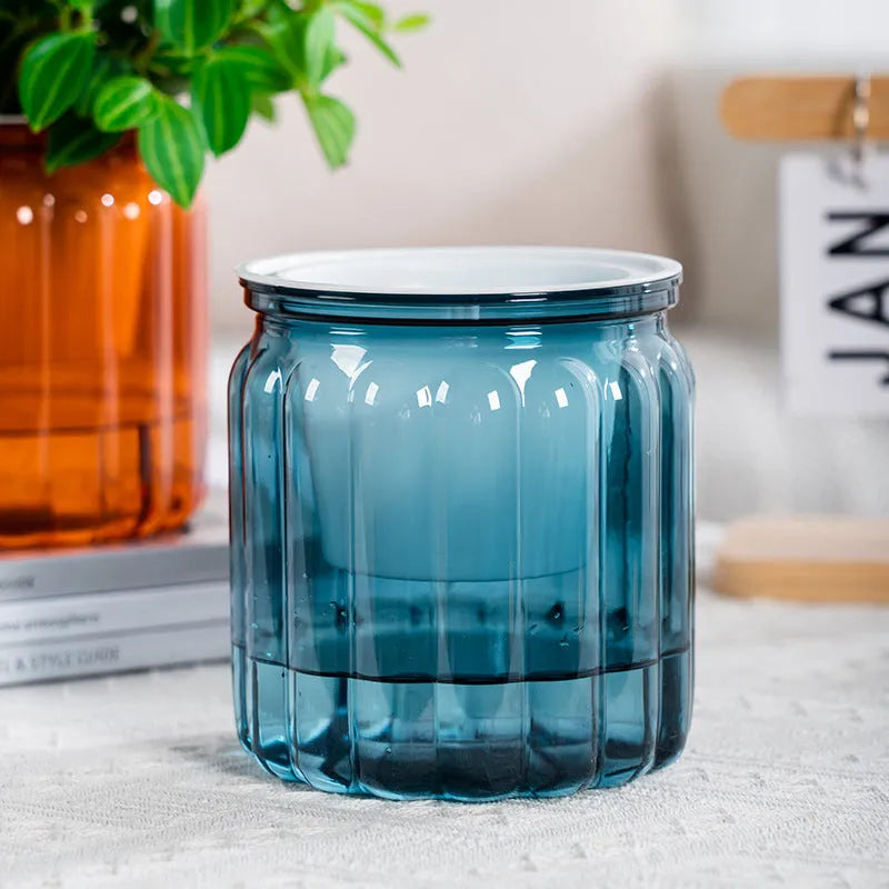 Self-absorbent transparent plastic resin flowerpot for desktop hydroponic planting of small green plants